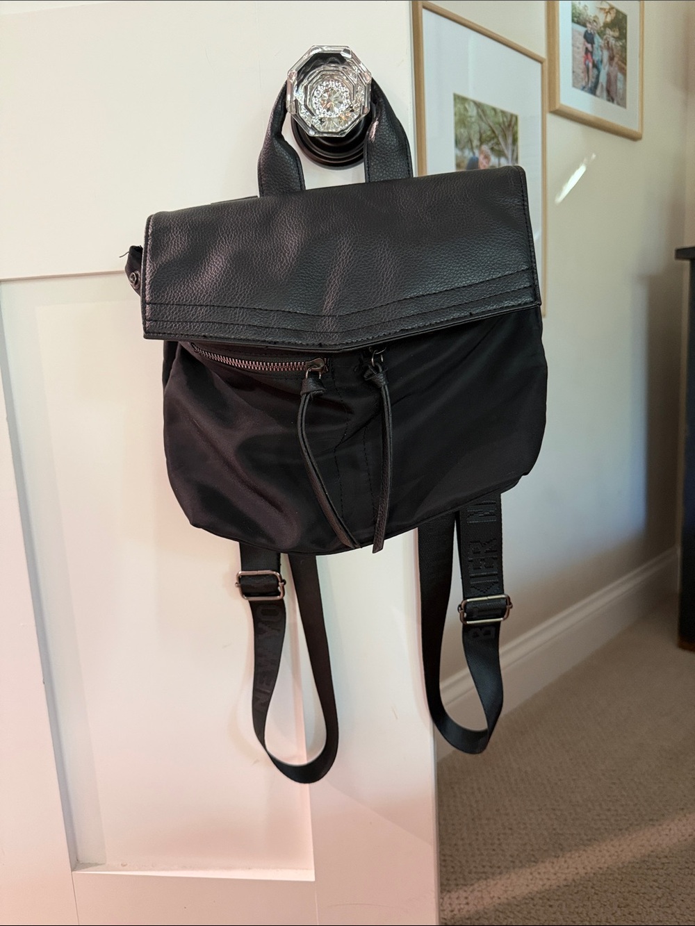 Botkier Black Nylon and Faux Leather Flap Backpack